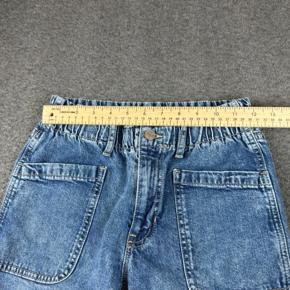 Gap Mom Jean Girls 14 Blue Denim Elastic Waist High Rise Patch Pocket